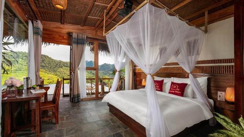 7 écolodges Pu Luong vue rizières terrasse Pu Luong Natura