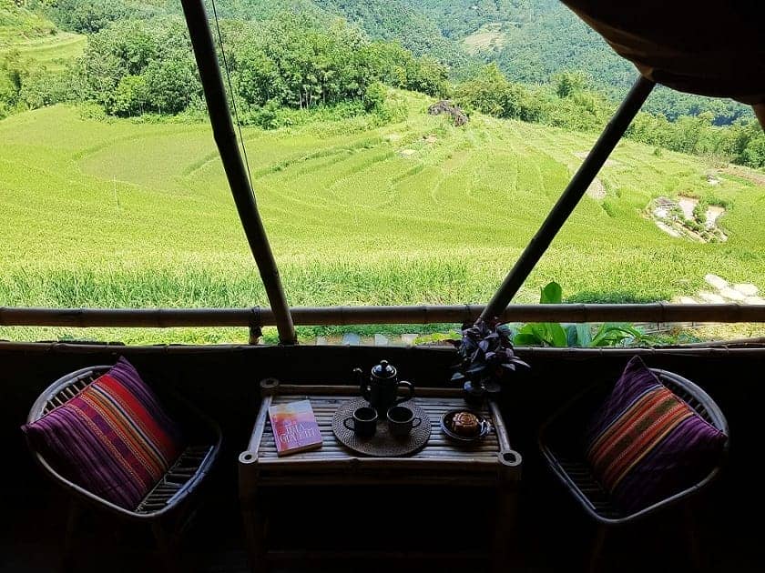 7 écolodges Pu Luong vue rizières terrasse Pu luong Glaming